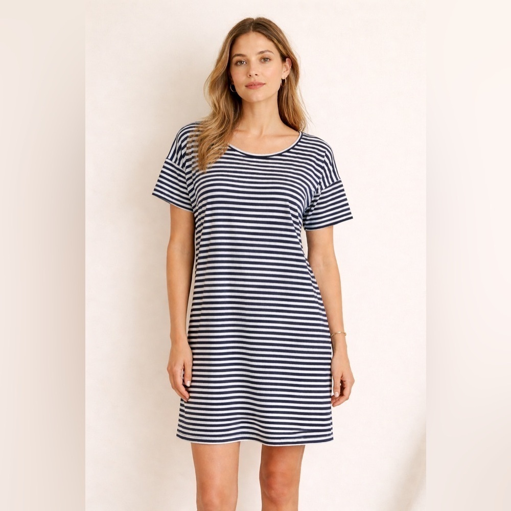 Everlane Womens Cotton Striped Tee Dress Sz Small Blue White Preppy Nautical